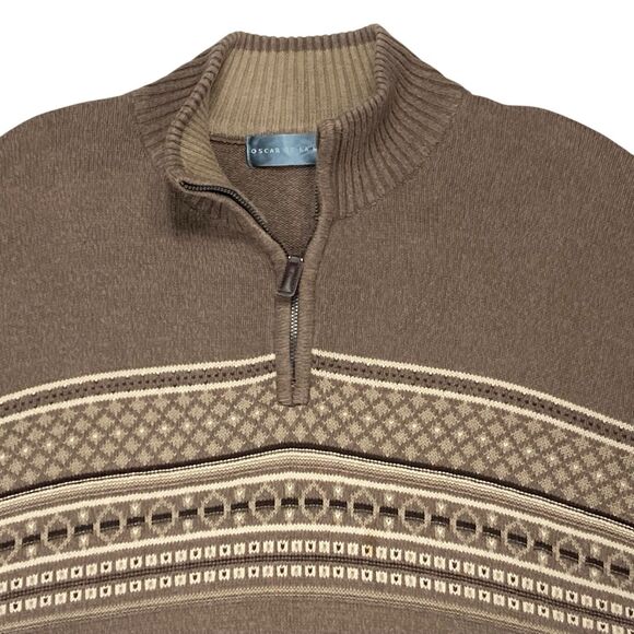 Oscar De La Renta Sweater Mens XL Brown Tight Knit Old Money Preppy Quarter Zip - Picture 2 of 14
